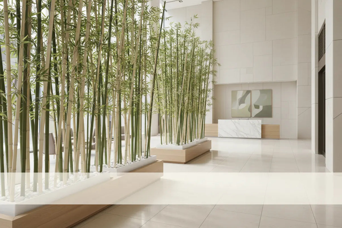 ARICK DECOR artificial bamboo tree styled in a modern commercial interior