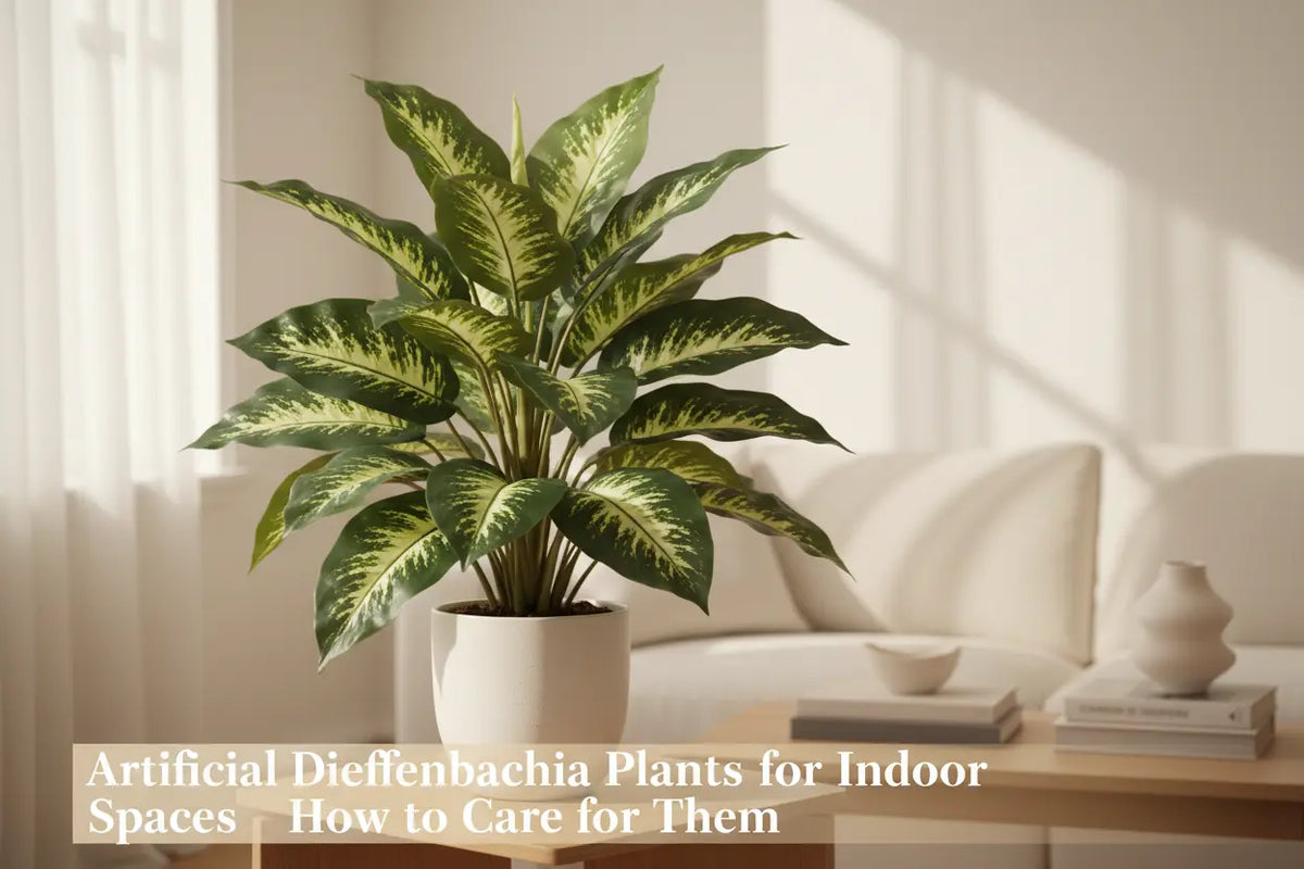 ARICK DECOR artificial Dieffenbachia plant styled in a modern indoor home interior