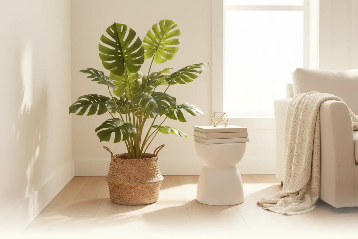 ARICK DECOR artificial Monstera plant styled in a modern home interior