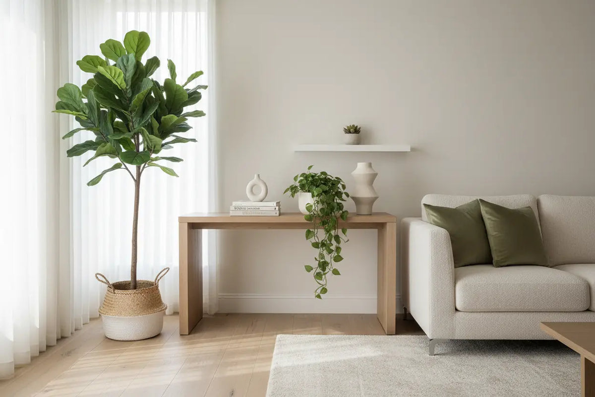 ARICK DECOR artificial plants in different sizes styled across modern home interiors