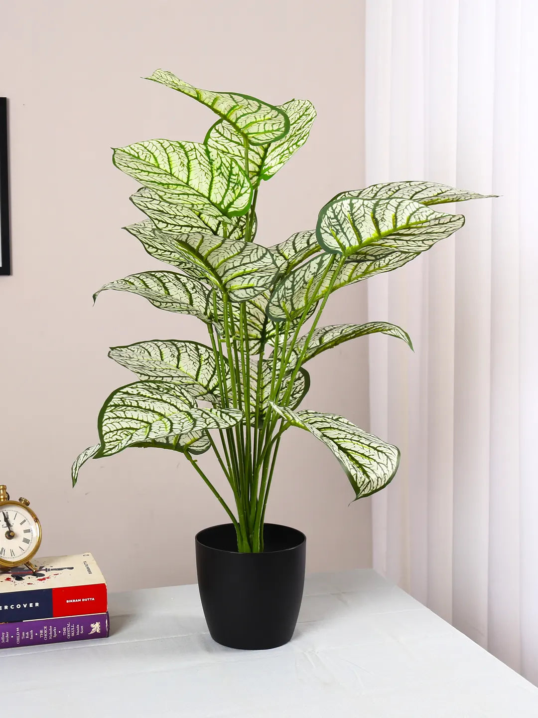 artificial dieffenbachia floor foliage plant in planter 2.1Ft Artificial Dieffenbachia Floor Plant with 18 Big Leaves with Pot – ARICK DECOR