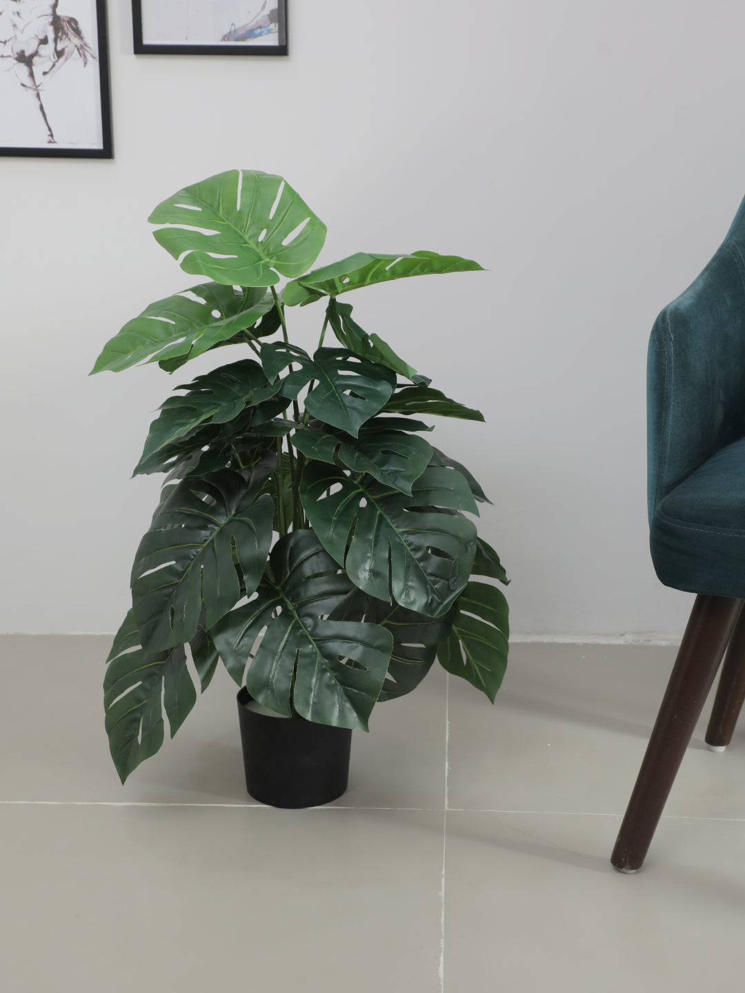 2.6Ft Artificial Monstera Plants with Basic Black Pot | 24 Leaves