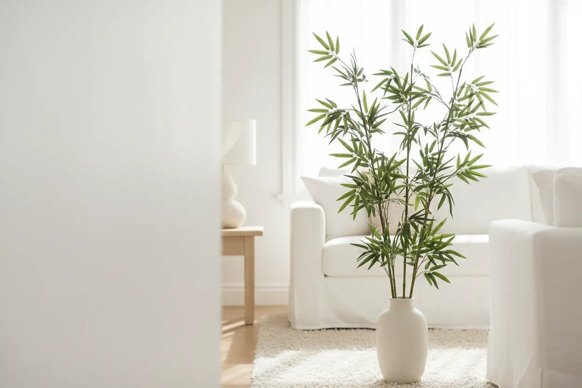 ARICK DECOR artificial bamboo plant styled in a modern home interior