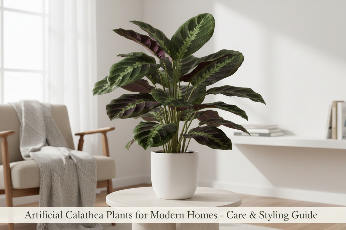 ARICK DECOR artificial Calathea plant styled in a modern home interior