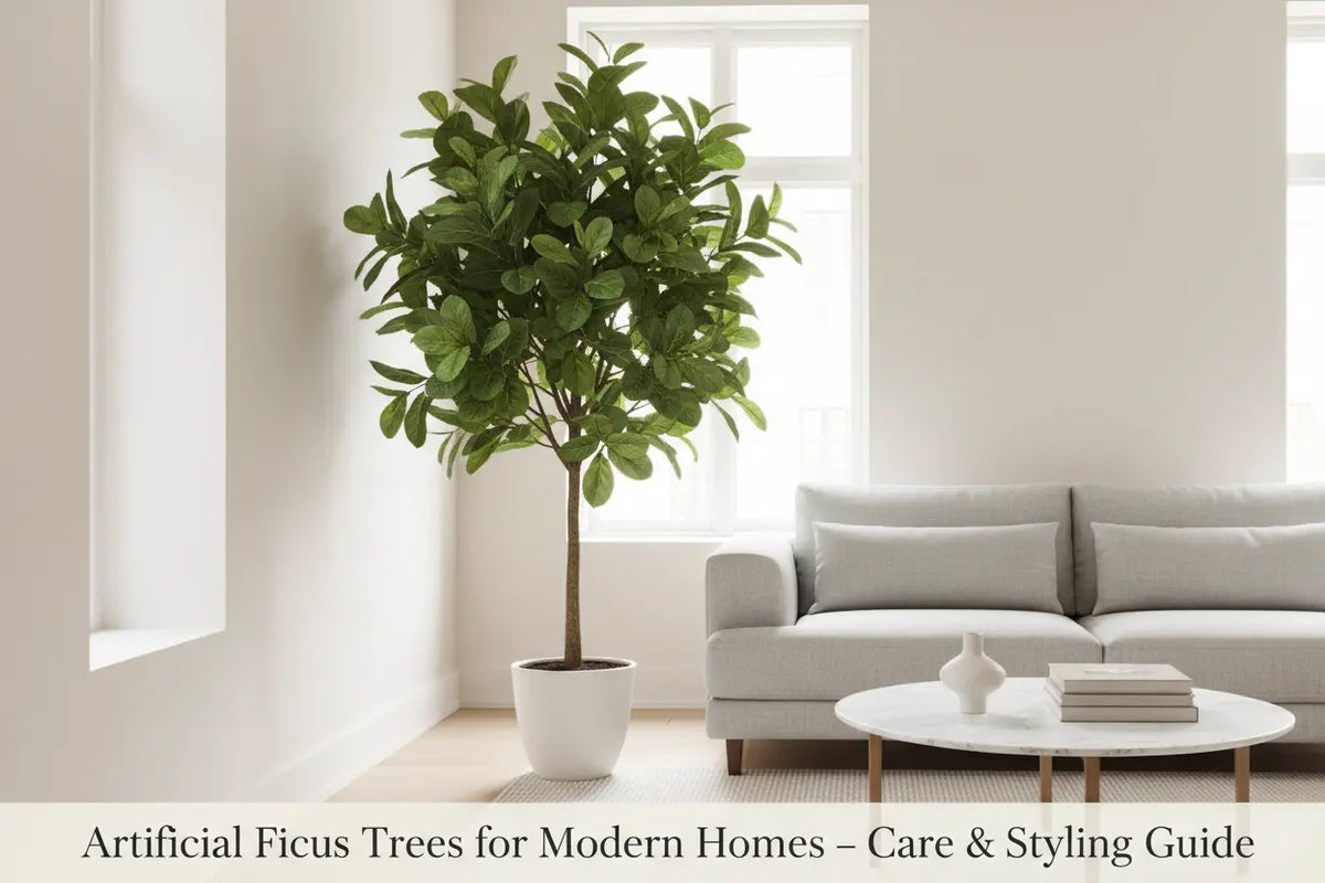 ARICK DECOR artificial Ficus Tree styled in a modern living room interior