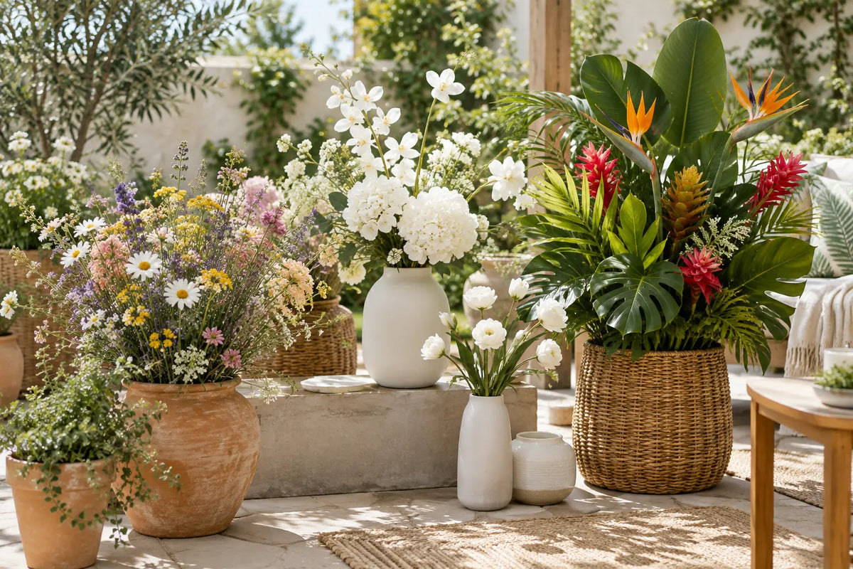Artificial flowers for garden-style home and outdoor decor