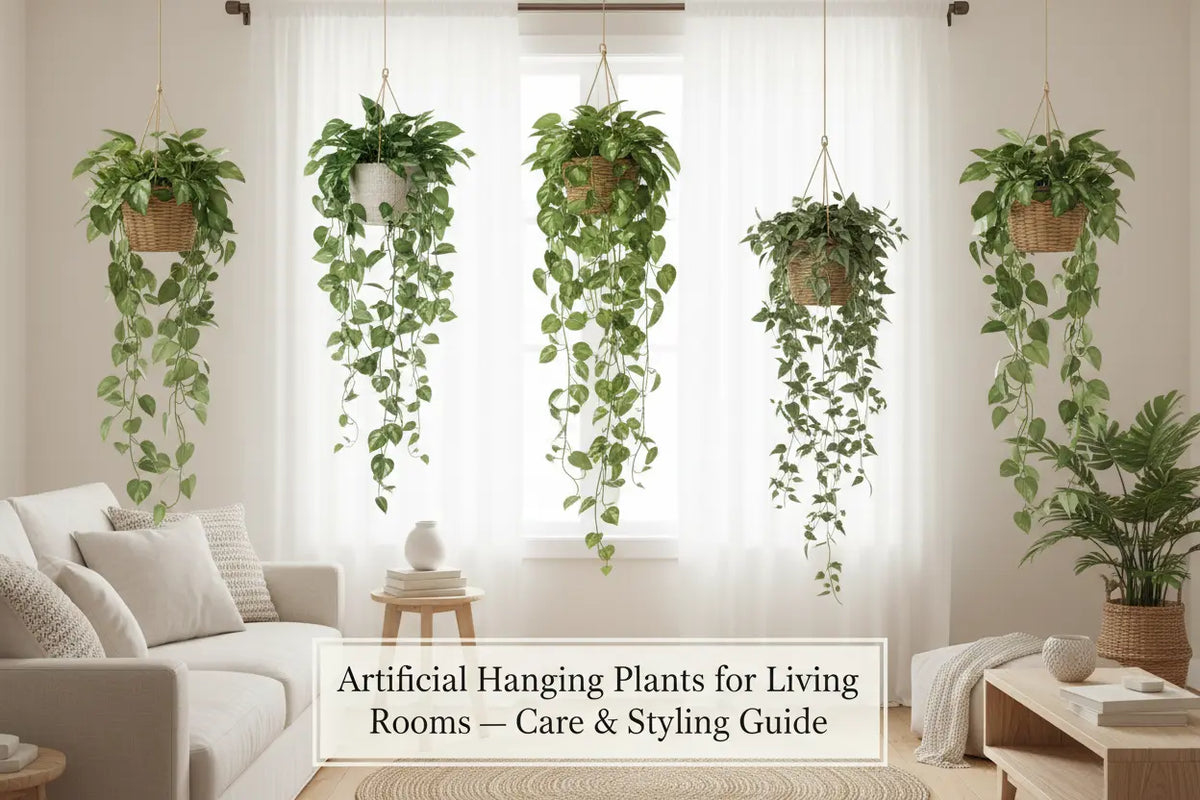 ARICK DECOR artificial hanging plant styled in a modern living room