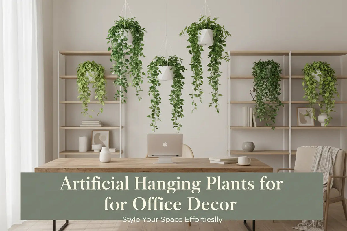 ARICK DECOR artificial hanging plants styled in a modern office interior