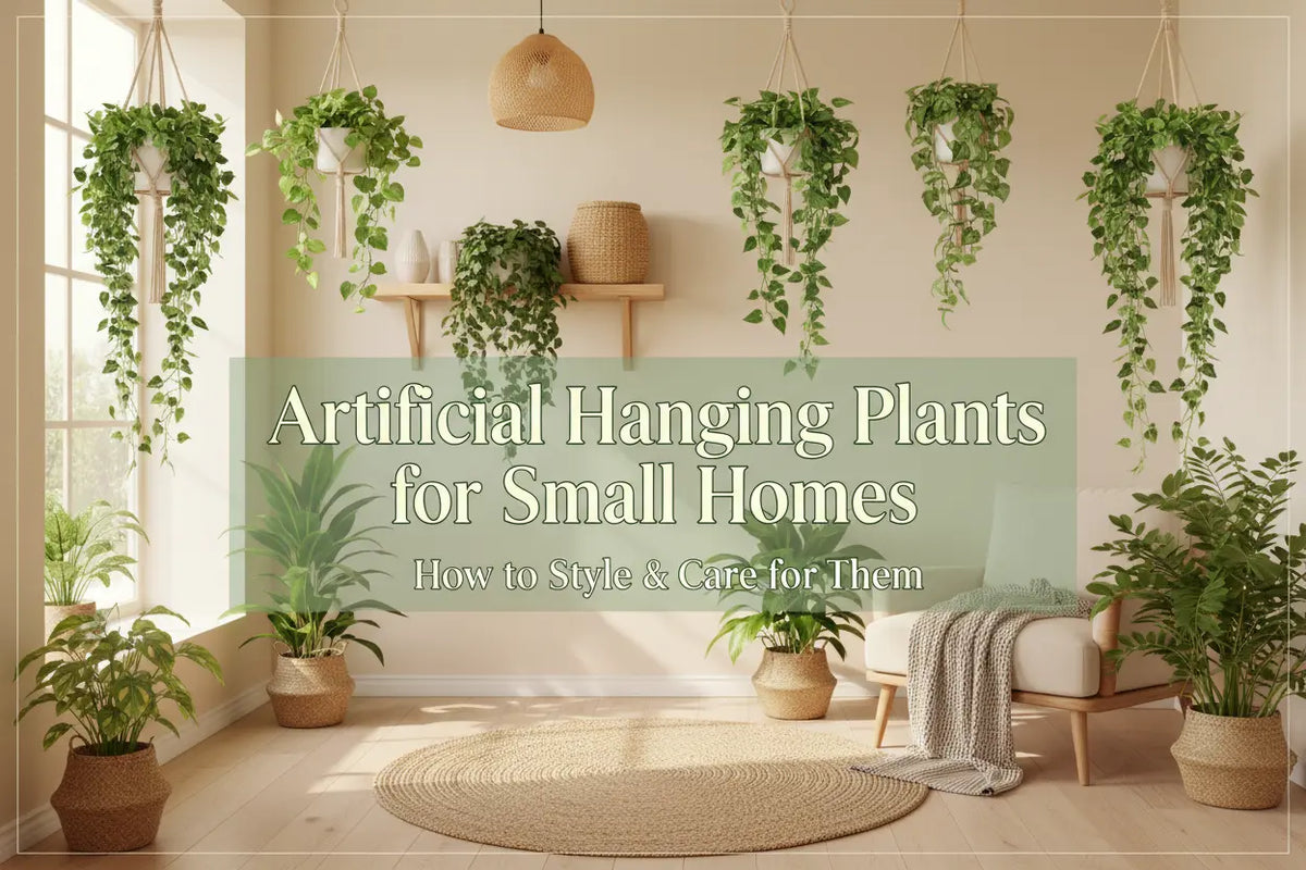ARICK DECOR artificial hanging plants styled in a compact modern home
