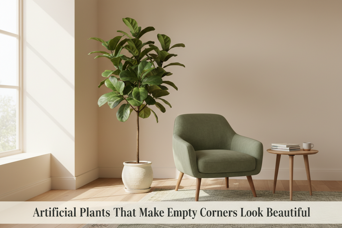 Artificial plants decorating an empty corner at home by ARICK DECOR