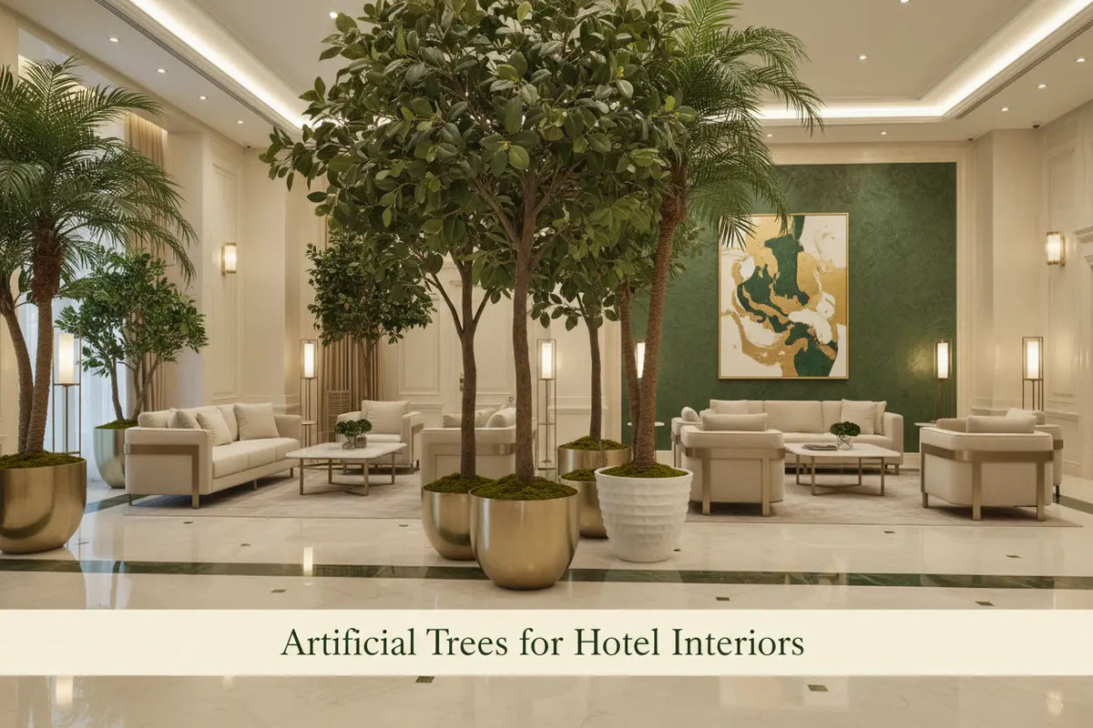 ARICK DECOR artificial tree in a luxurious hotel interior