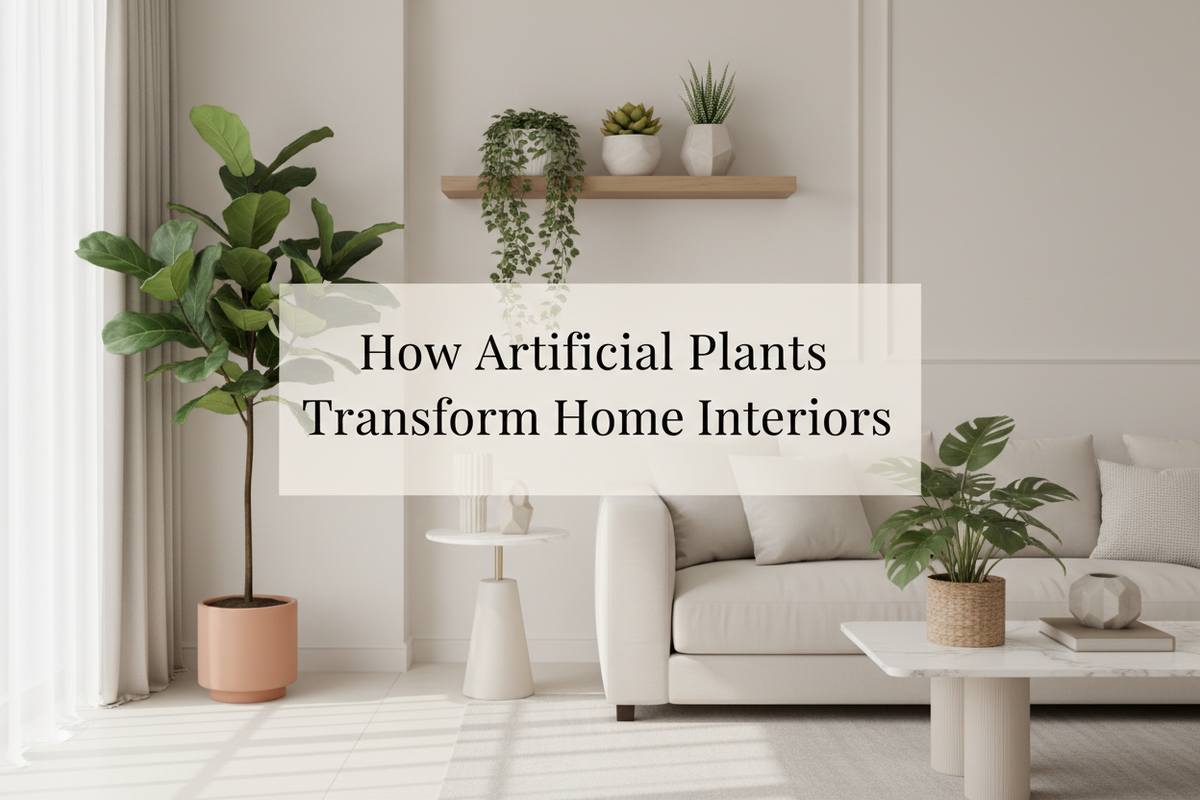 ARICK DECOR artificial plants styled in a modern living room