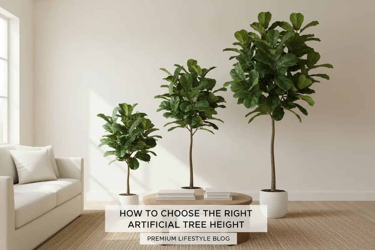ARICK DECOR artificial tree styled in a modern interior with decorative home accessories