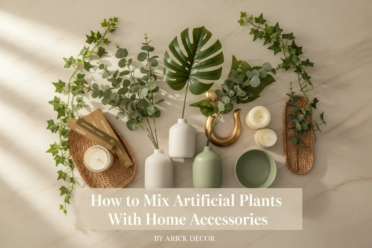 Create a stylish interior by combining ARICK DECOR artificial plants with complementary home accessories.