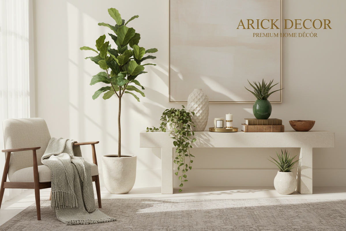 ARICK DECOR artificial plants styled in a modern luxury living room