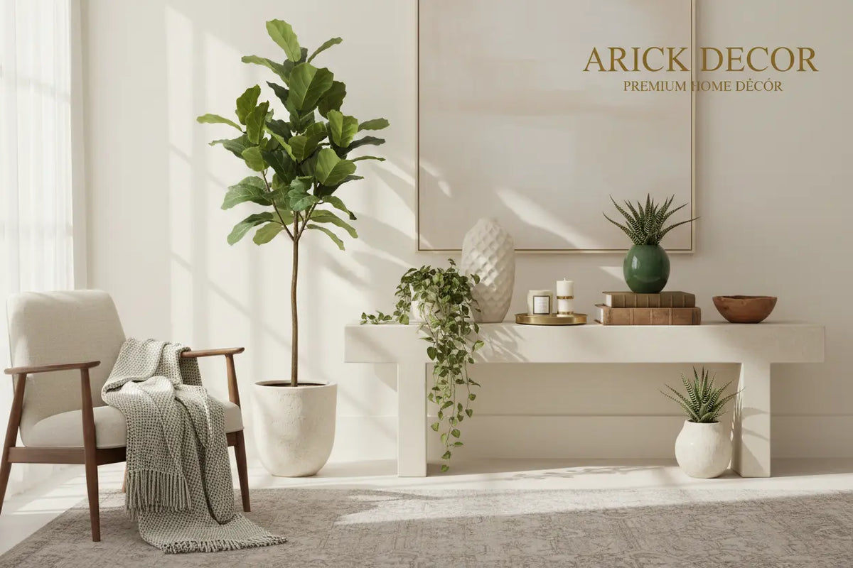 ARICK DECOR artificial plants styled in a modern luxury living room