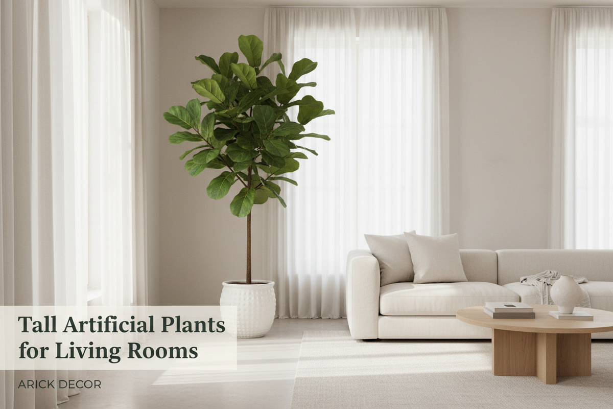 Tall artificial plant decorating a modern living room by ARICK DECOR