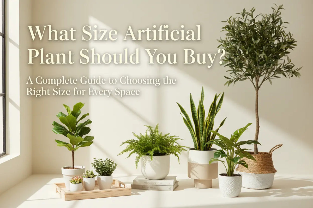 ARICK DECOR artificial plants in small, medium and tall sizes styled in modern interior spaces