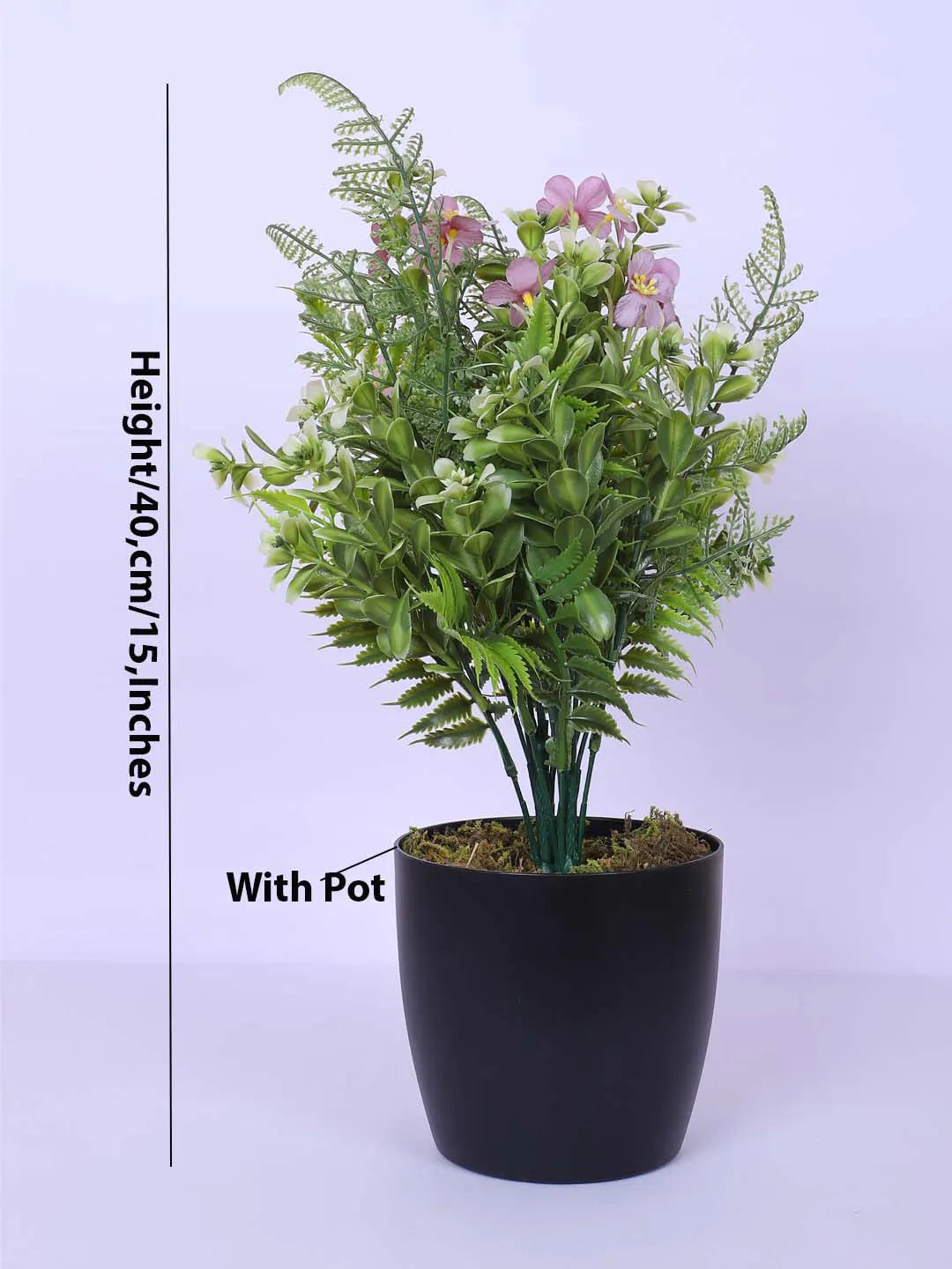 1.1Ft Artificial Flower With Green Leaves Plant With Black Pot