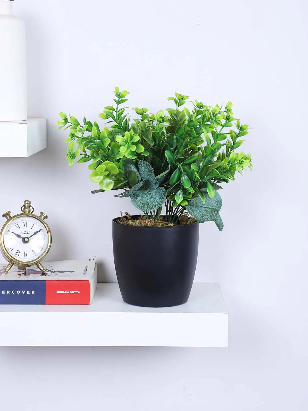 1.1Ft Artificial Potted Plant Mini Faux Greenery in Sleek Black Pot