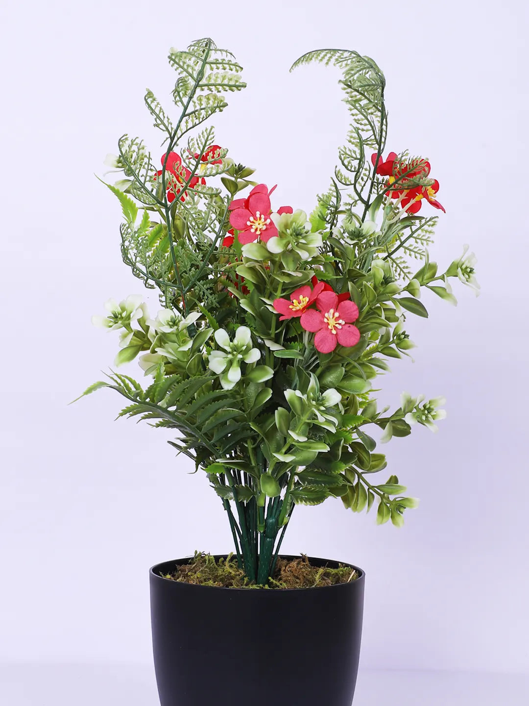 1.1Ft Artificial Flower With Green Leaves Plant With Black Pot