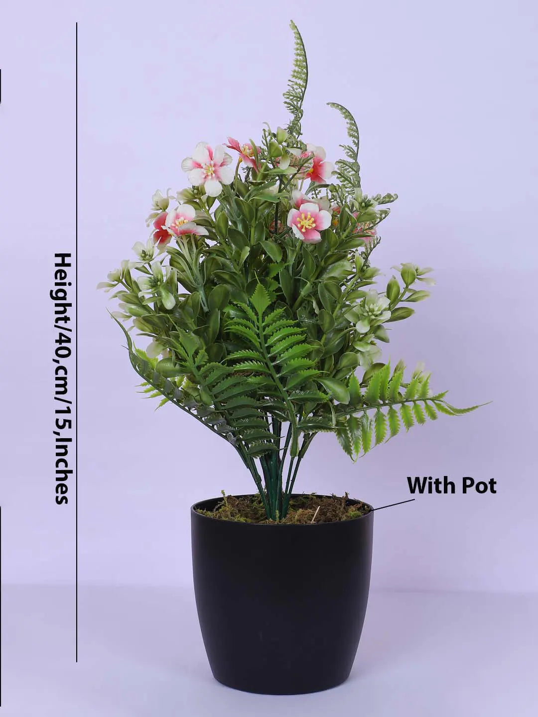 1.1Ft Artificial Flower With Green Leaves Plant With Black Pot