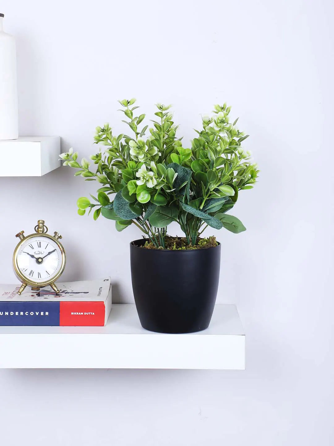 1.1Ft Artificial Potted Plant Mini Faux Greenery in Sleek Black Pot