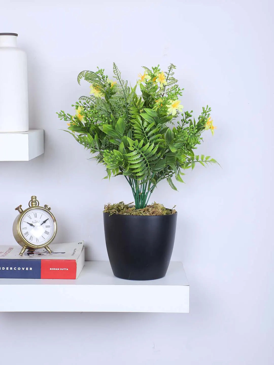 1.1Ft Artificial Flower With Green Leaves Plant With Black Pot