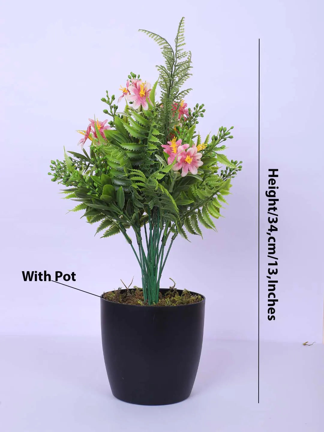 1.1Ft Artificial Flower With Green Leaves Plant With Black Pot