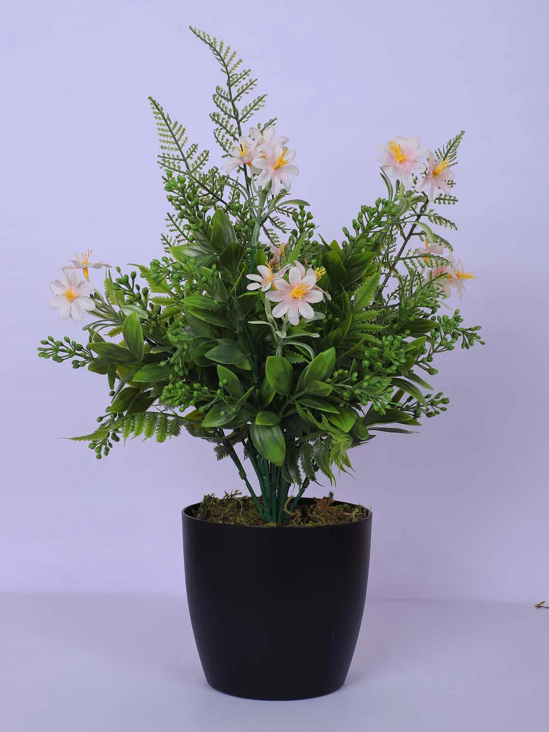 1.1Ft Artificial Flower With Green Leaves Plant With Black Pot