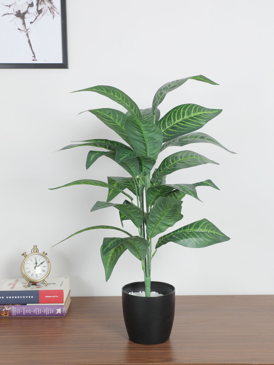 2.2Ft Artificial Green Croton Plants|26 Leaves With Black Pot