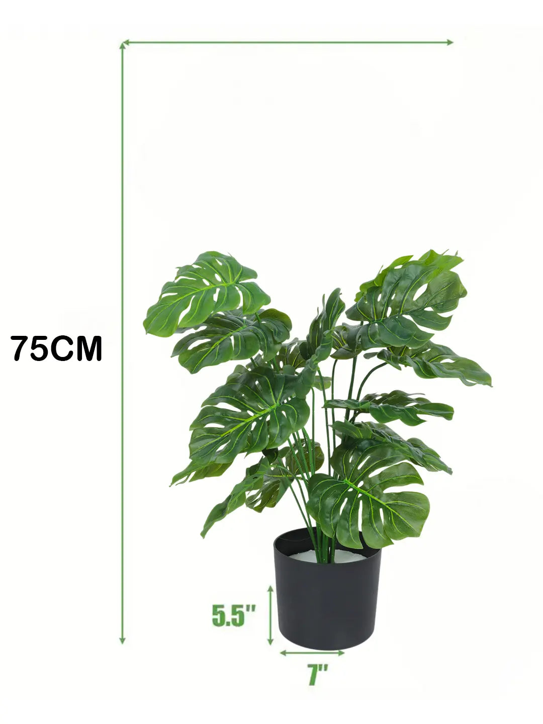 2.2Ft Artificial Monstera Plants with Black Pot 18 Green Leaves