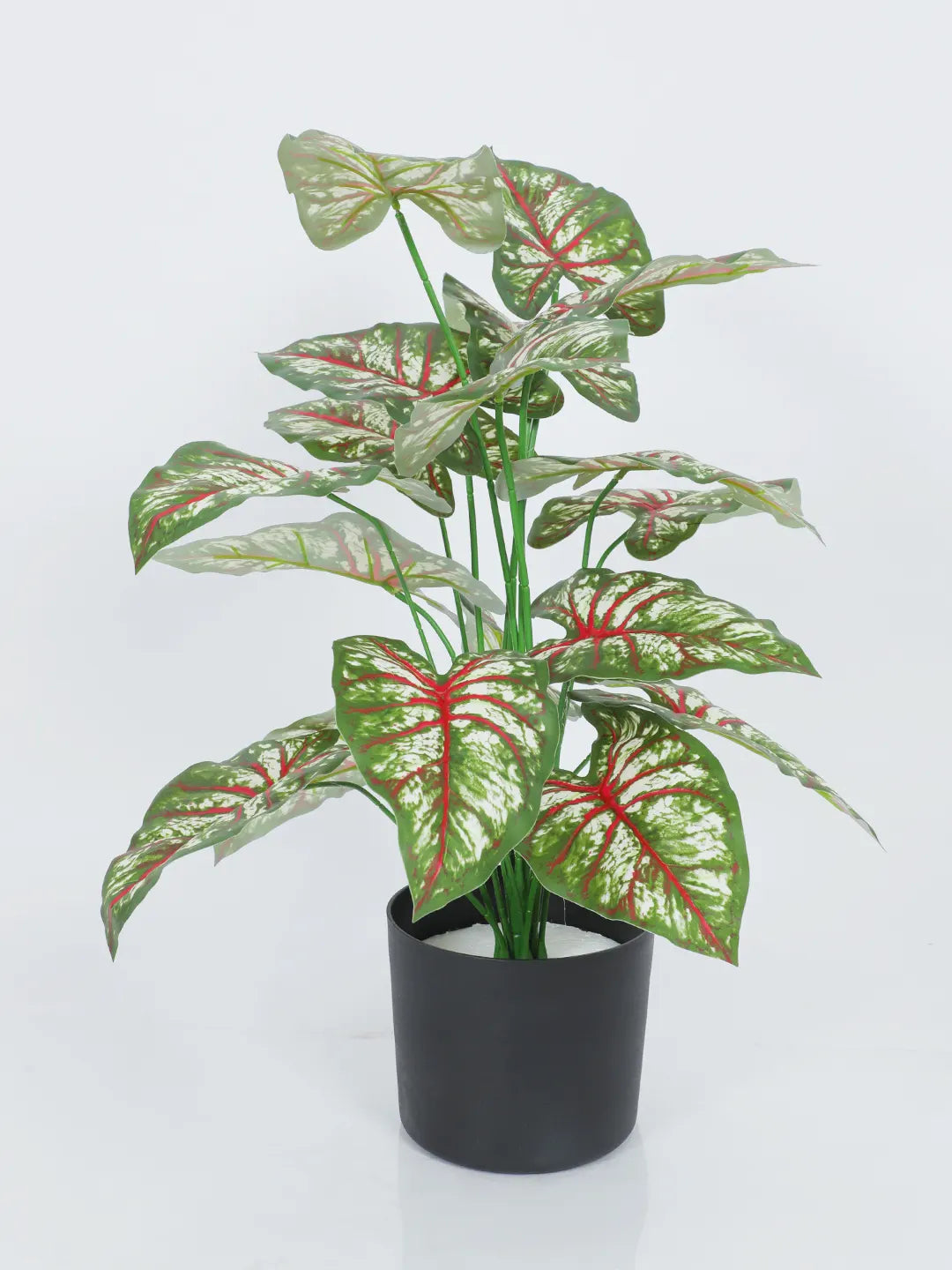 2.2Ft Artificial Plant Tropical Caladium 18 Leaves With Black Pot
