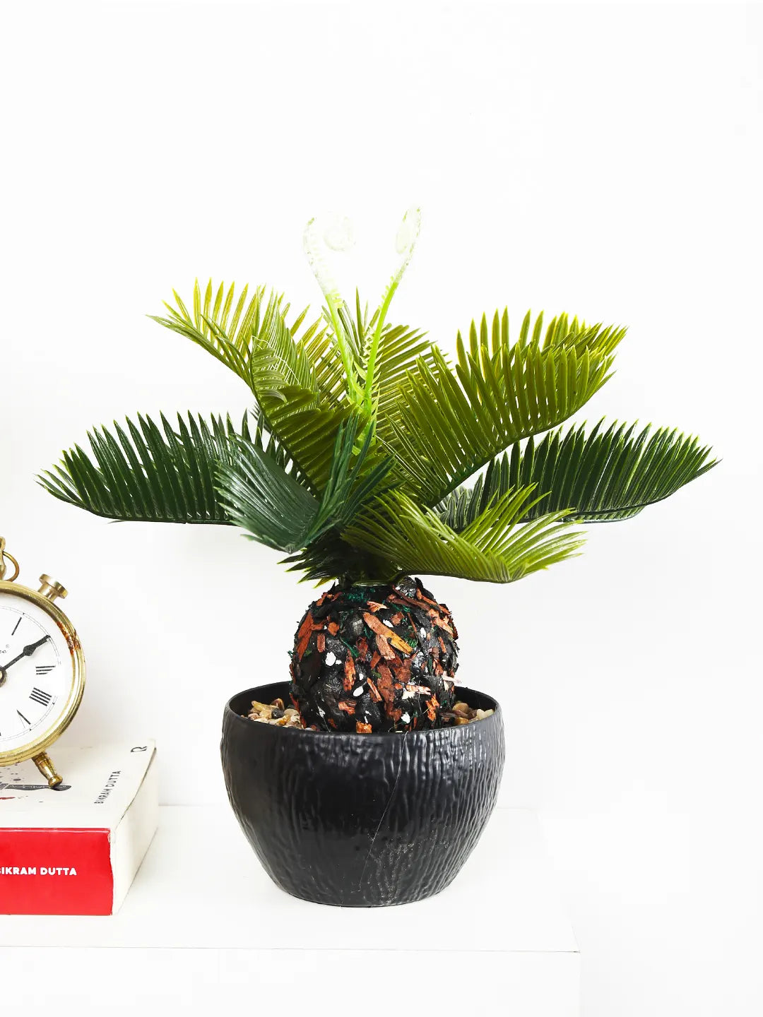 Artificial Cycas Bonsai Plant with black Pot