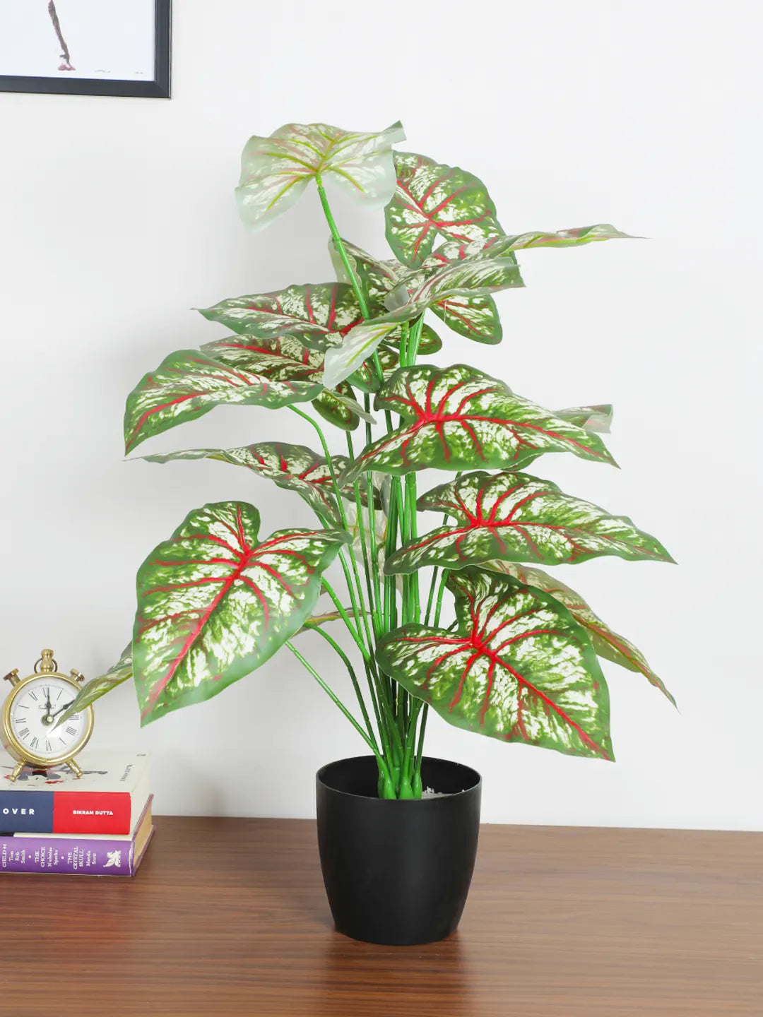 2.2Ft Artificial Plant Tropical Caladium 18 Leaves With Black Pot