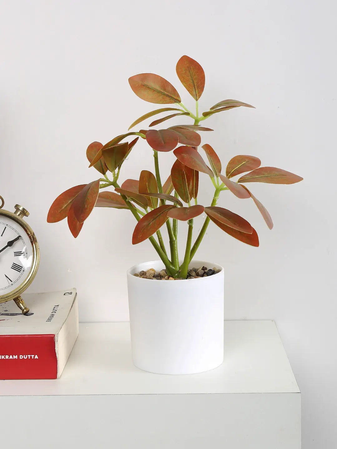 Artificial Schefflera Mini Bonsai Plant with White Pot