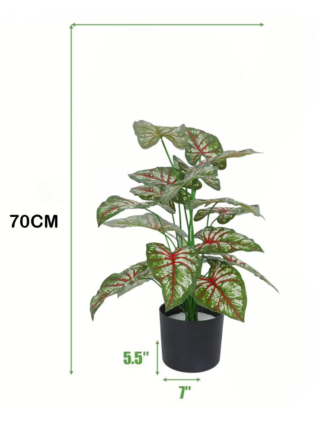 2.2Ft Artificial Plant Tropical Caladium 18 Leaves With Black Pot