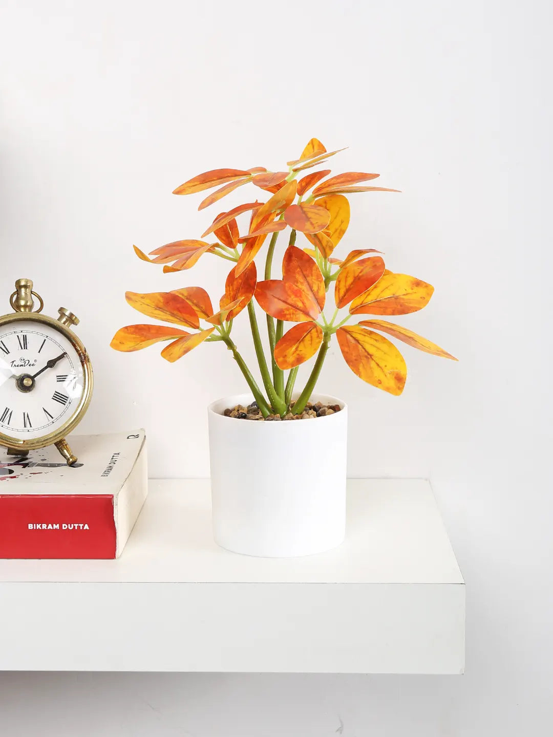 Artificial Schefflera Mini Bonsai Plant with White Pot