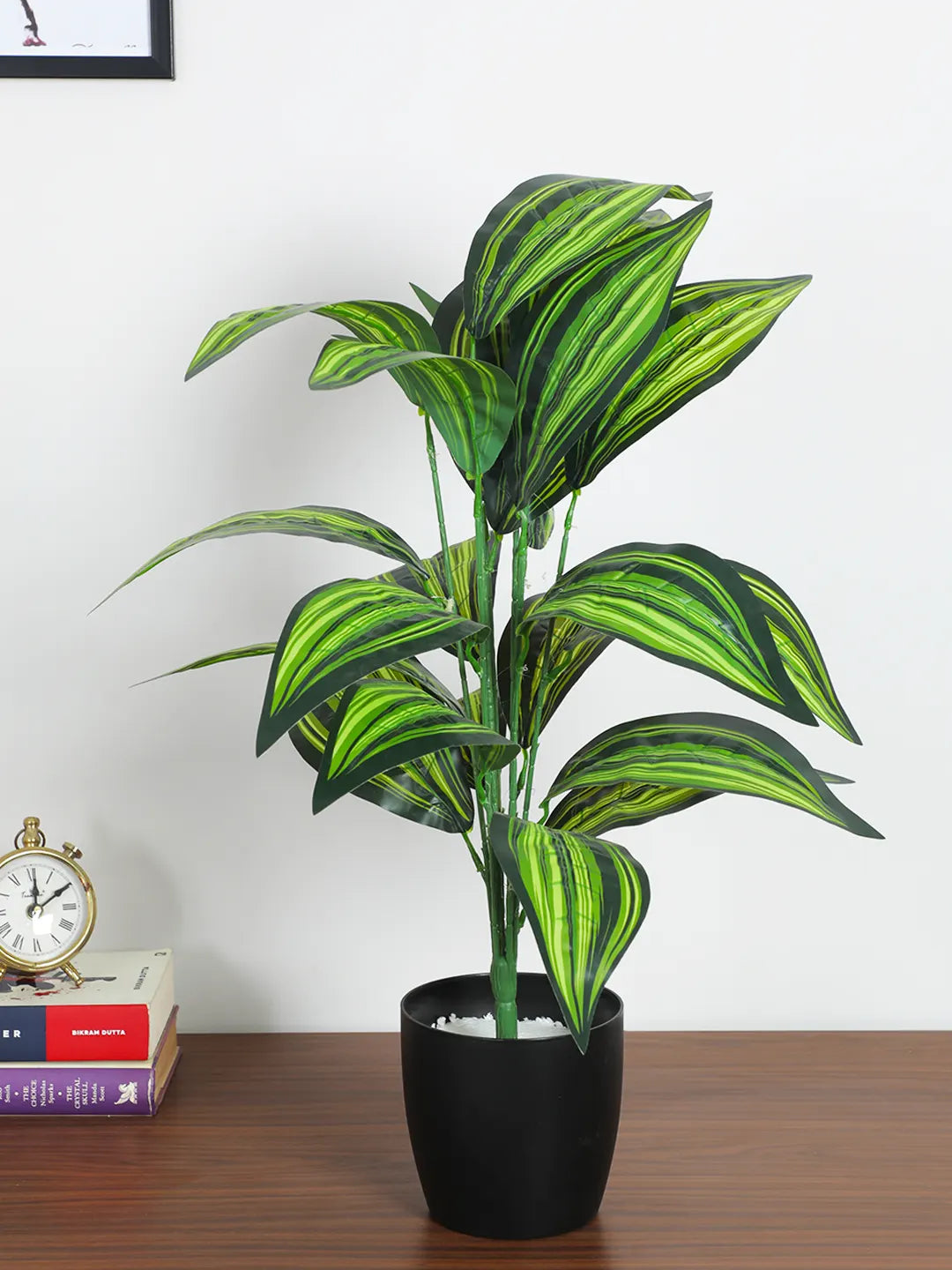 2.2Ft Artificial Cast-Iron Plant 26 Leaves with Black Pot