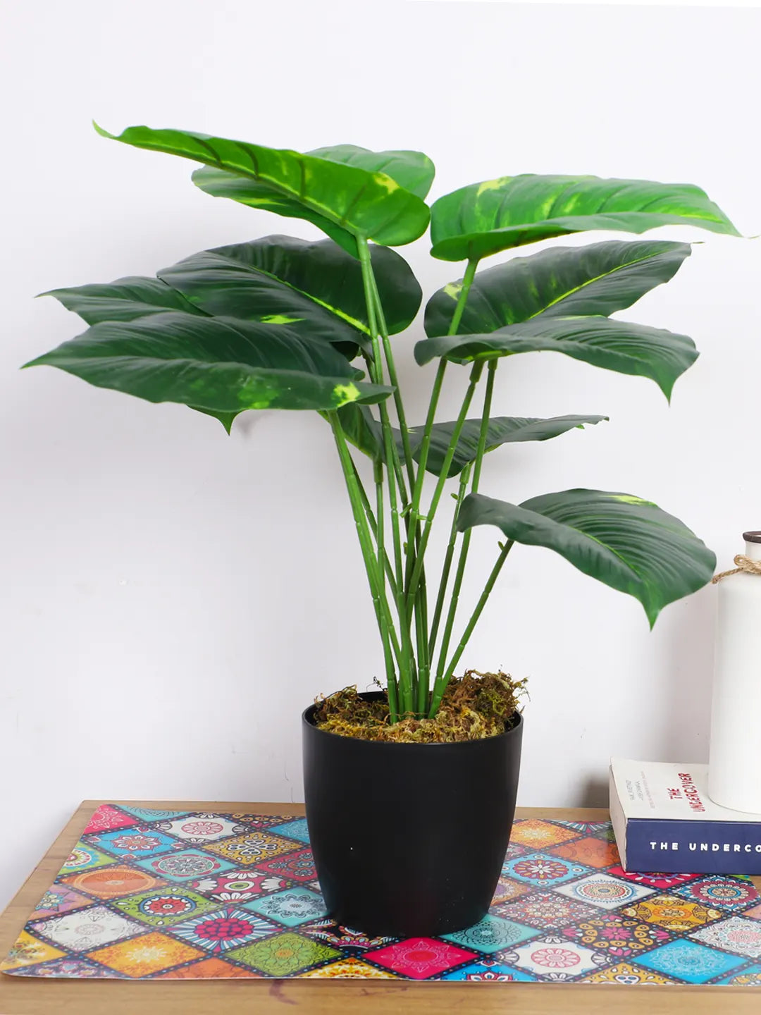 1.8Ft Artificial Plant For with Basic Black Pot | 12 Green Leaves