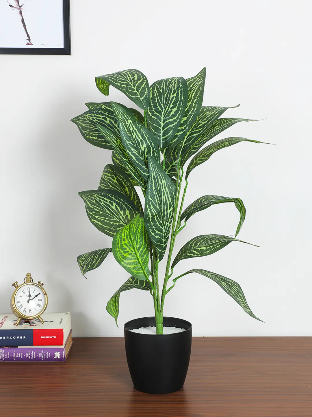 2.2Ft Artificial White Croton Plants|26 Leaves With Black Pot