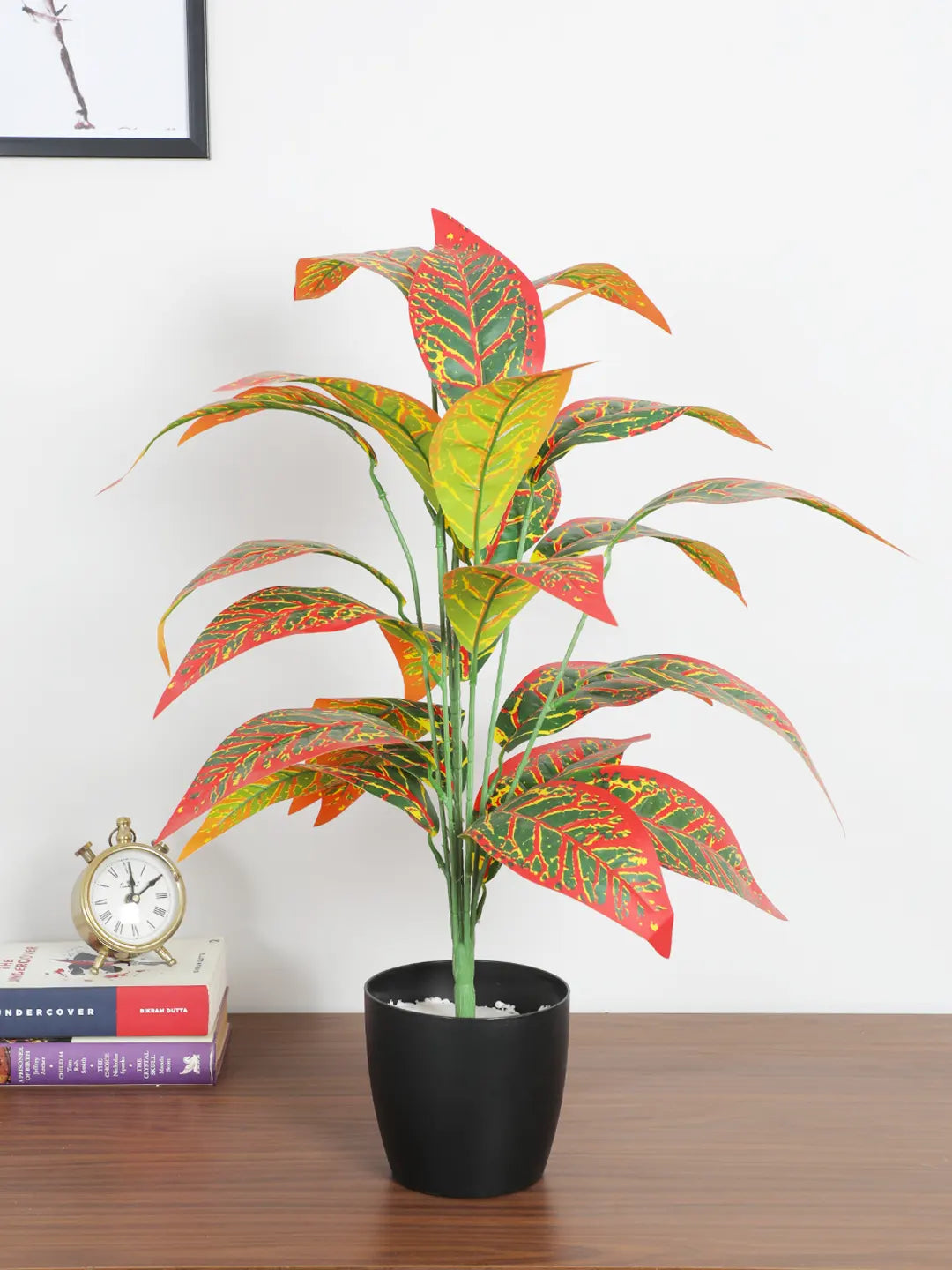 2.2Ft Artificial Red Croton Plants| 26 Leaves with Black Pot