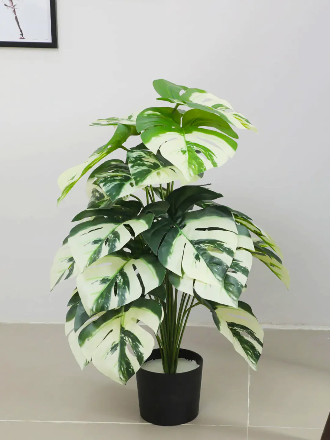 2.6Ft Artificial Monstera Plants With Black Pot 24 Leaves
