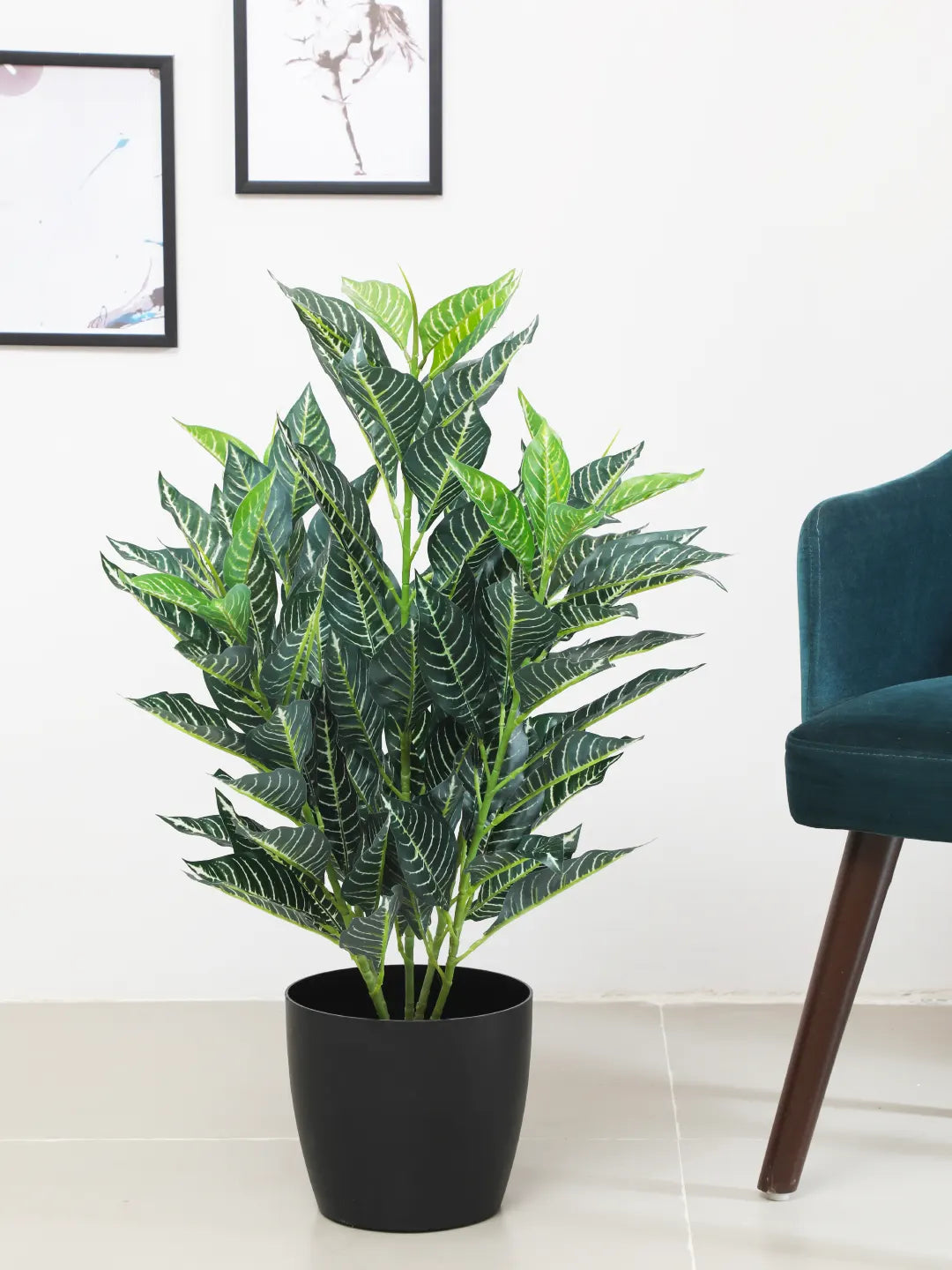 2.7Ft Artificial Croton Plants With Black Pot