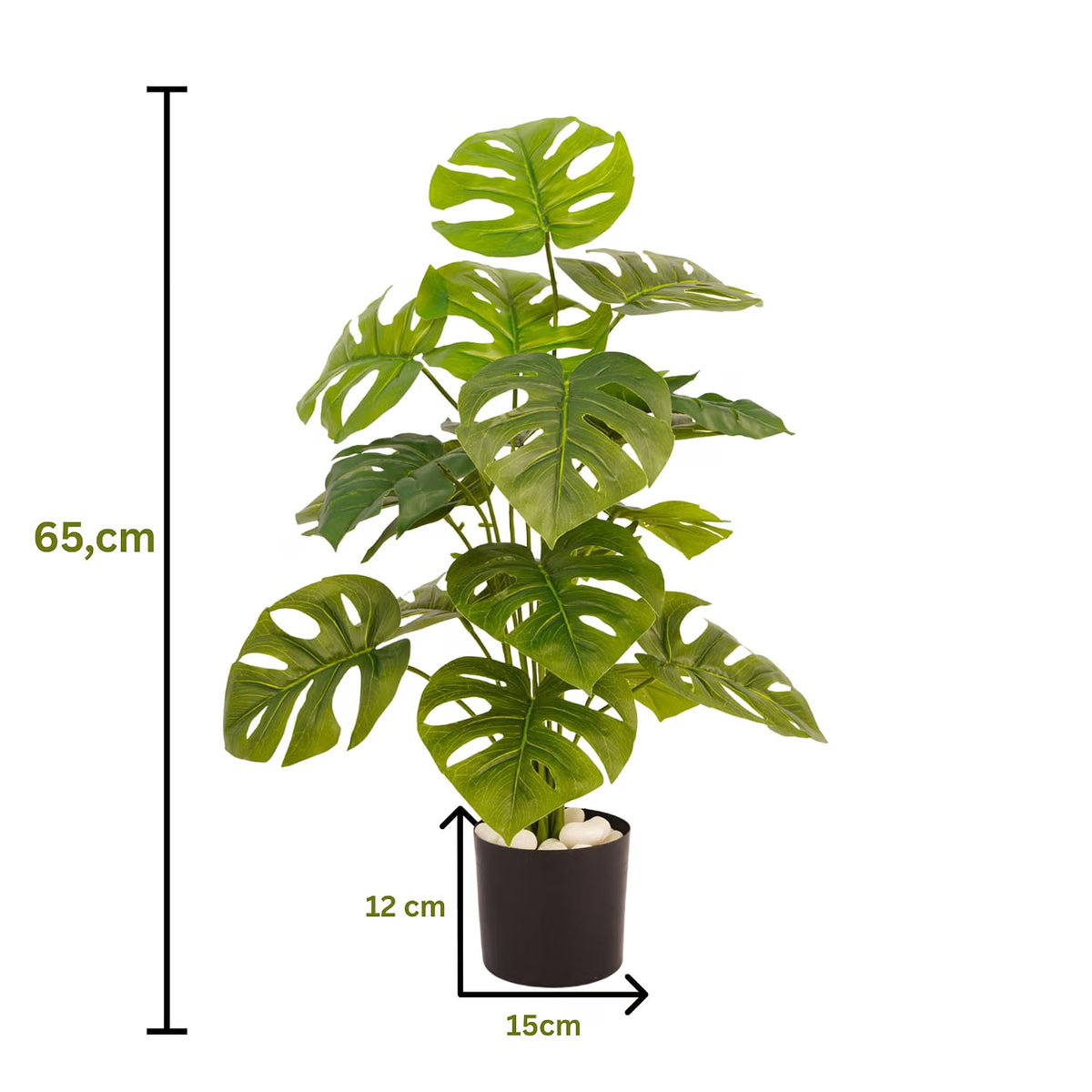 Artificial Monstera Plant | 18 Green Leaves with Basic Black Pot ARICK DECOR