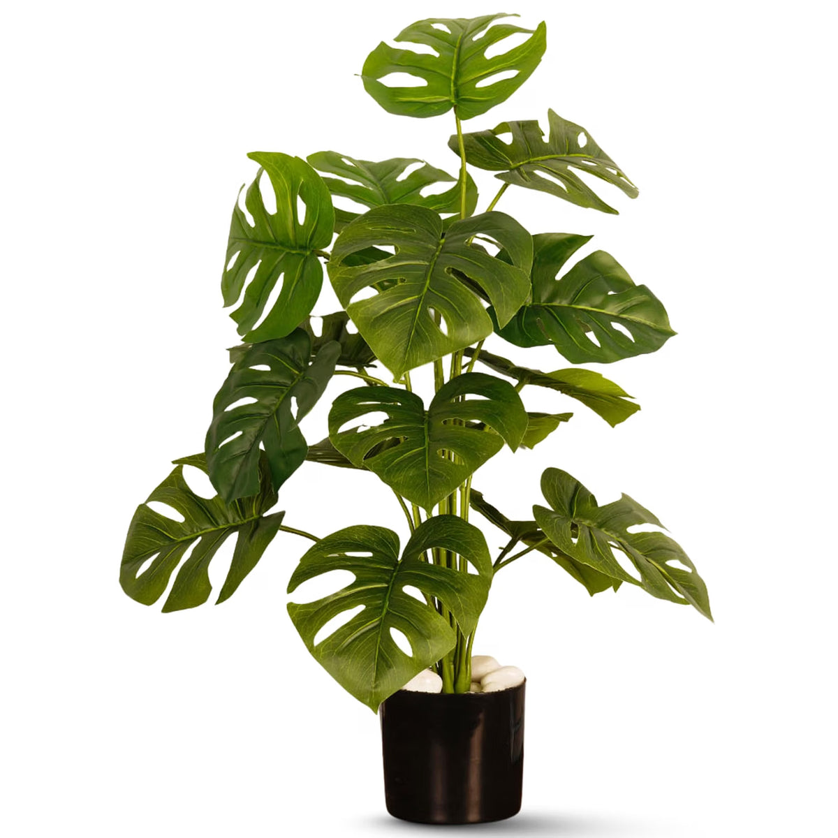 Artificial Monstera Plant | 18 Green Leaves with Basic Black Pot ARICK DECOR