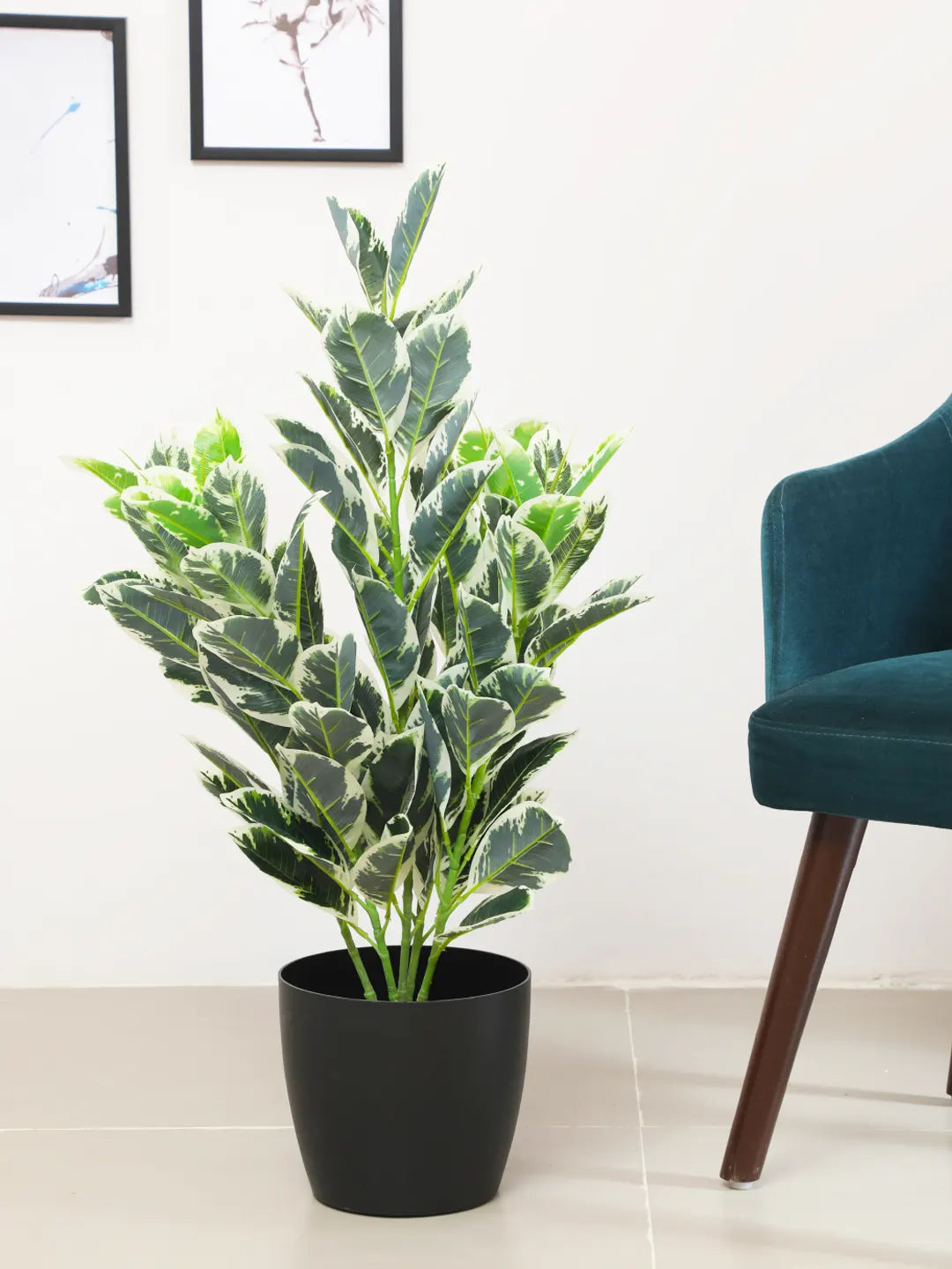 2.7Ft Artificial Croton Plants With Basic Black Pot