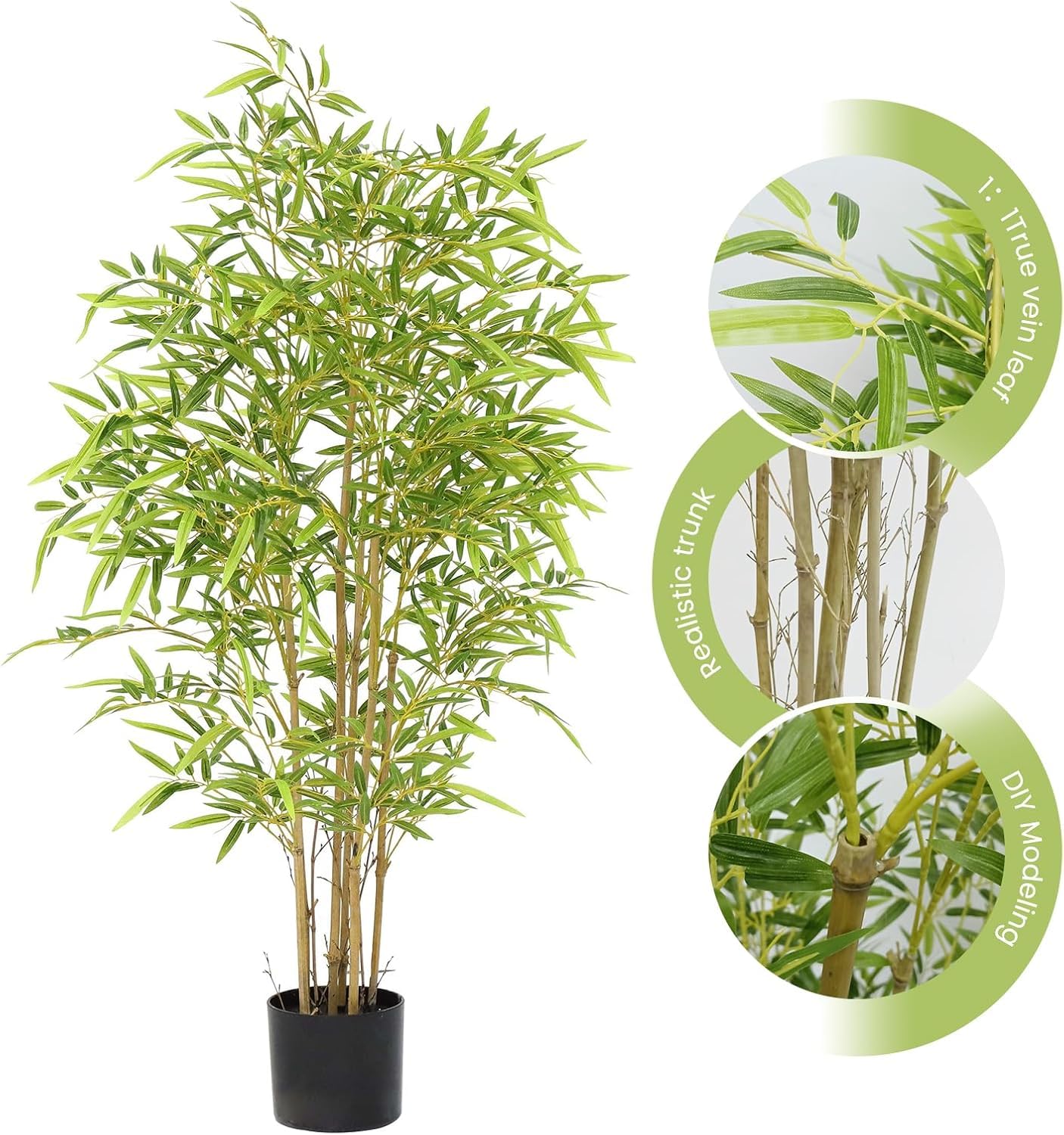 4Ft Artificial Bamboo Tree,Faux Peacock Shaped Plant with Black Plastic Pot for Indoor Outdoor Home Office Decor, Natural Green