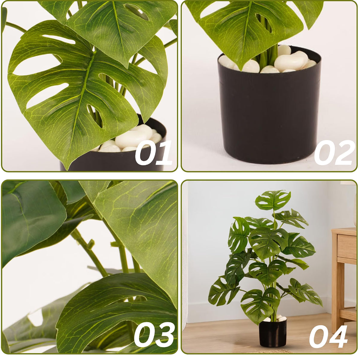 Artificial Monstera Plant | 18 Green Leaves with Basic Black Pot ARICK DECOR