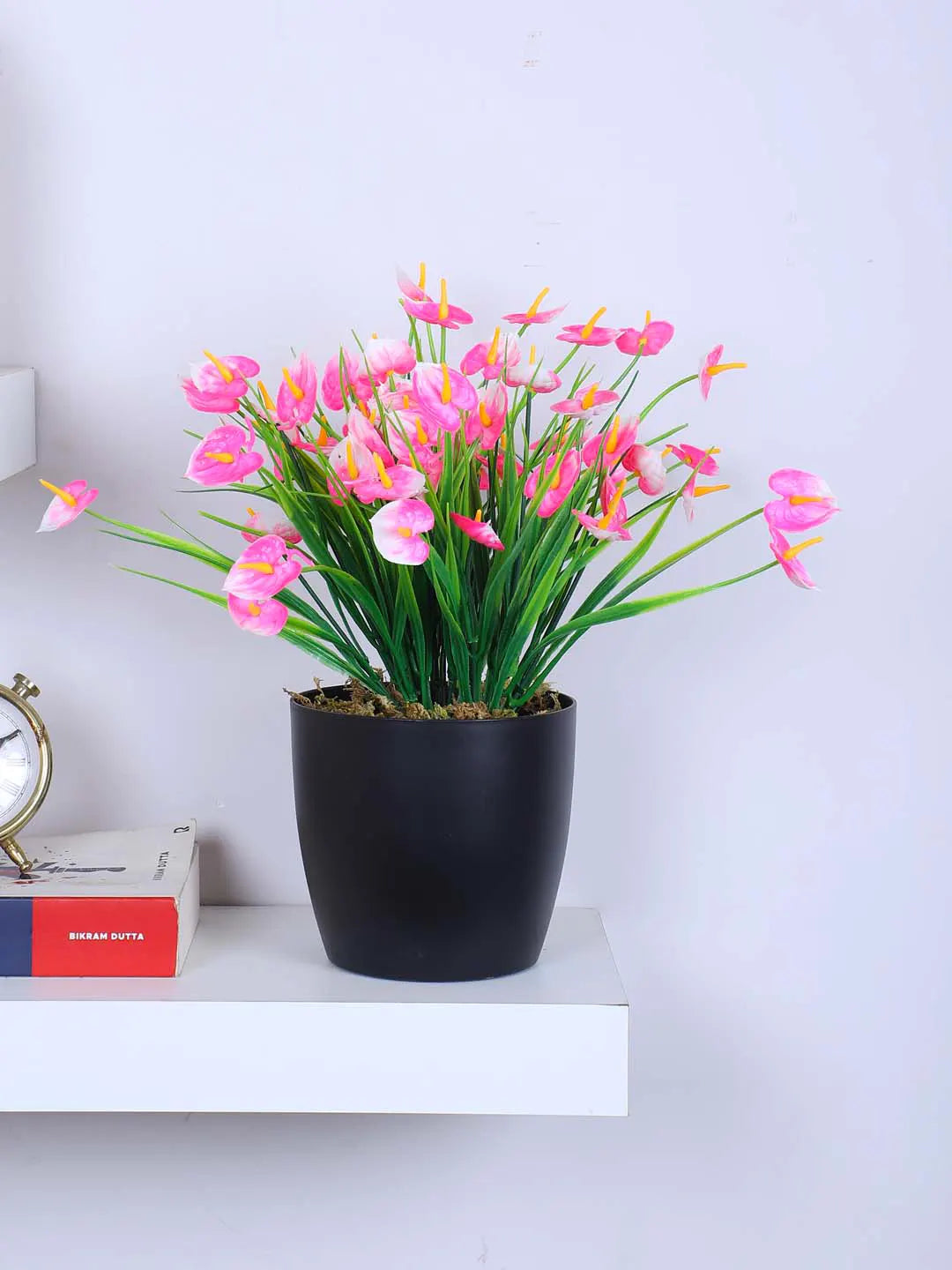 1Ft Artificial Anthurium Flower Plant With Black Pot